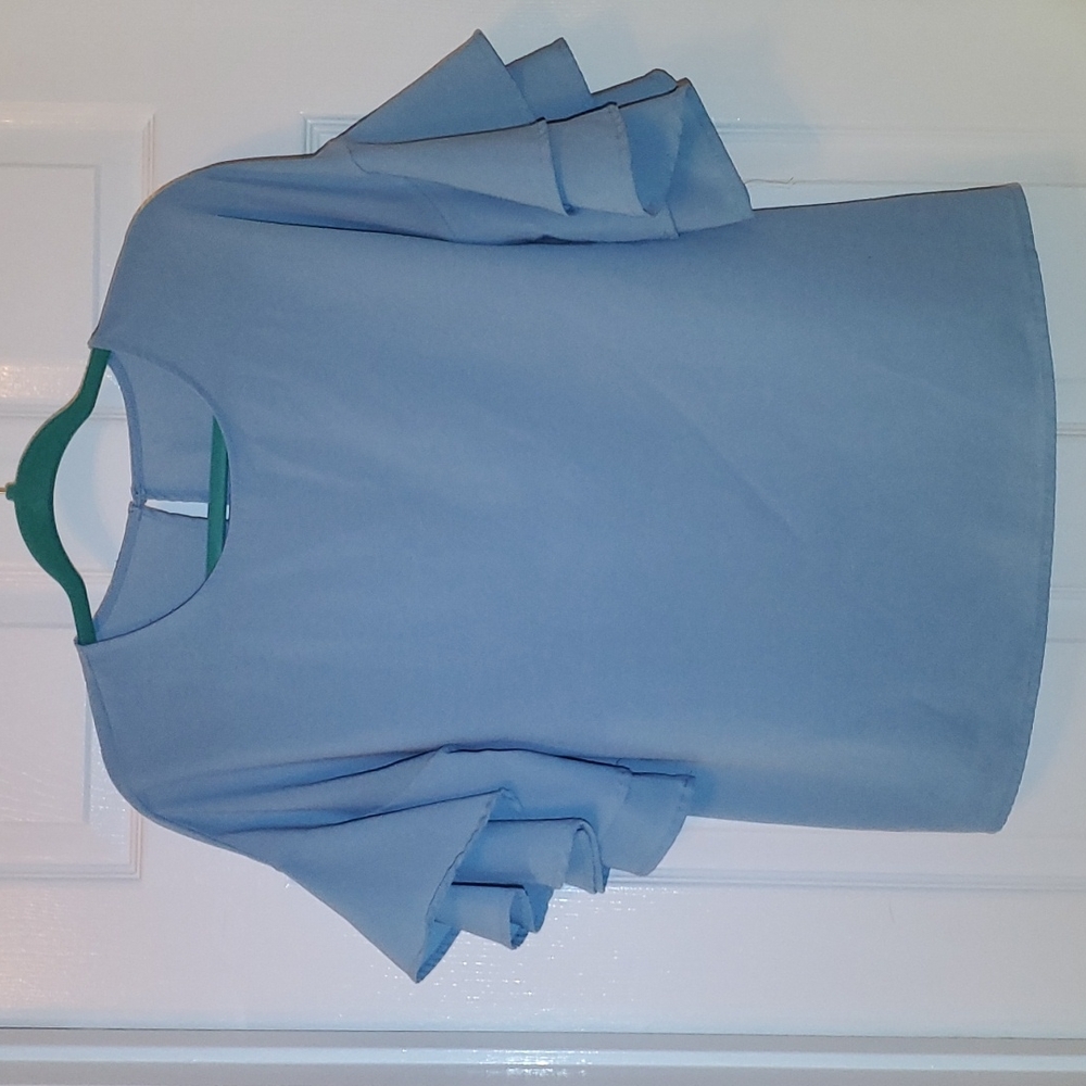 Blue Ruffled Sleeve Blouse